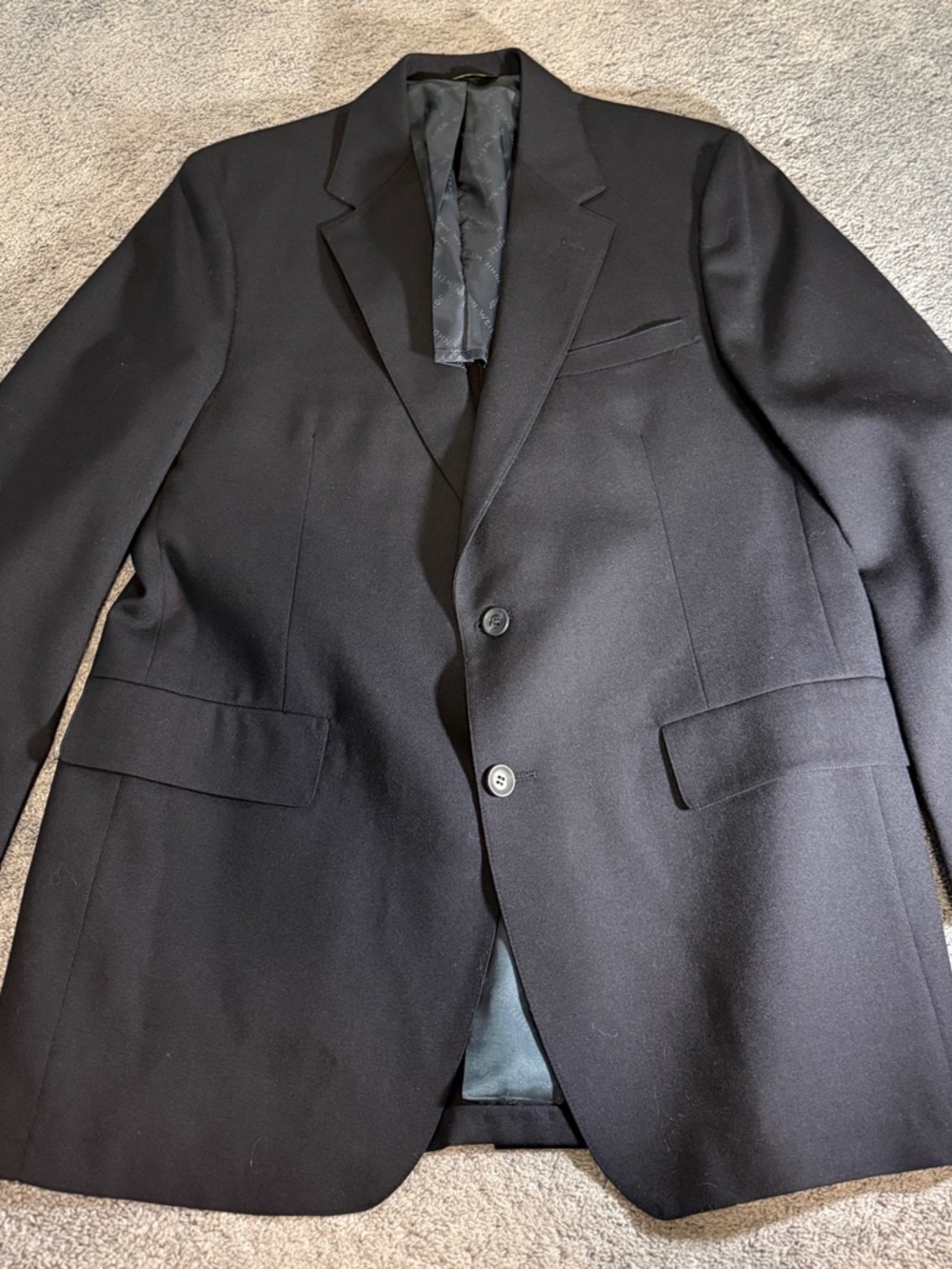 John Weitz 44L? Black Embossed Solid Wool Portly Mens Suit